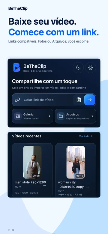 iPhone · Baixe seu vídeo. Comece com um link.