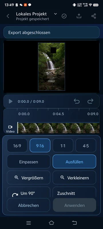 Gespeicherte 9:16-Bildeinstellung erneut geöffnet; Anzeigegröße 1080 × 1920.
