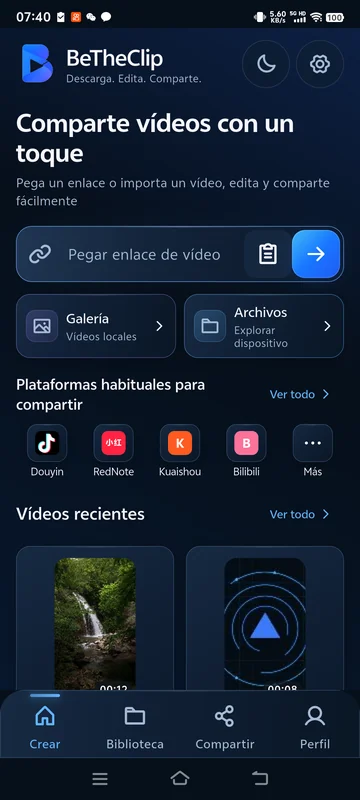 Interfaz real de BeTheClip para Android