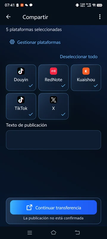 Interfaz real de BeTheClip para Android