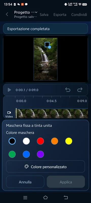 Maschera nera piena salvata riaperta; copre un’area fissa e non segue soggetti in movimento.