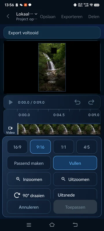 Opgeslagen 9:16-kadrering opnieuw geopend, met weergaveformaat 1080 × 1920.