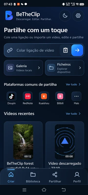 Interface Android real do BeTheClip