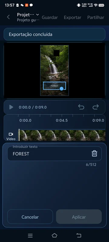 Texto guardado reaberto: FOREST foi introduzido manualmente e permanece fixo.